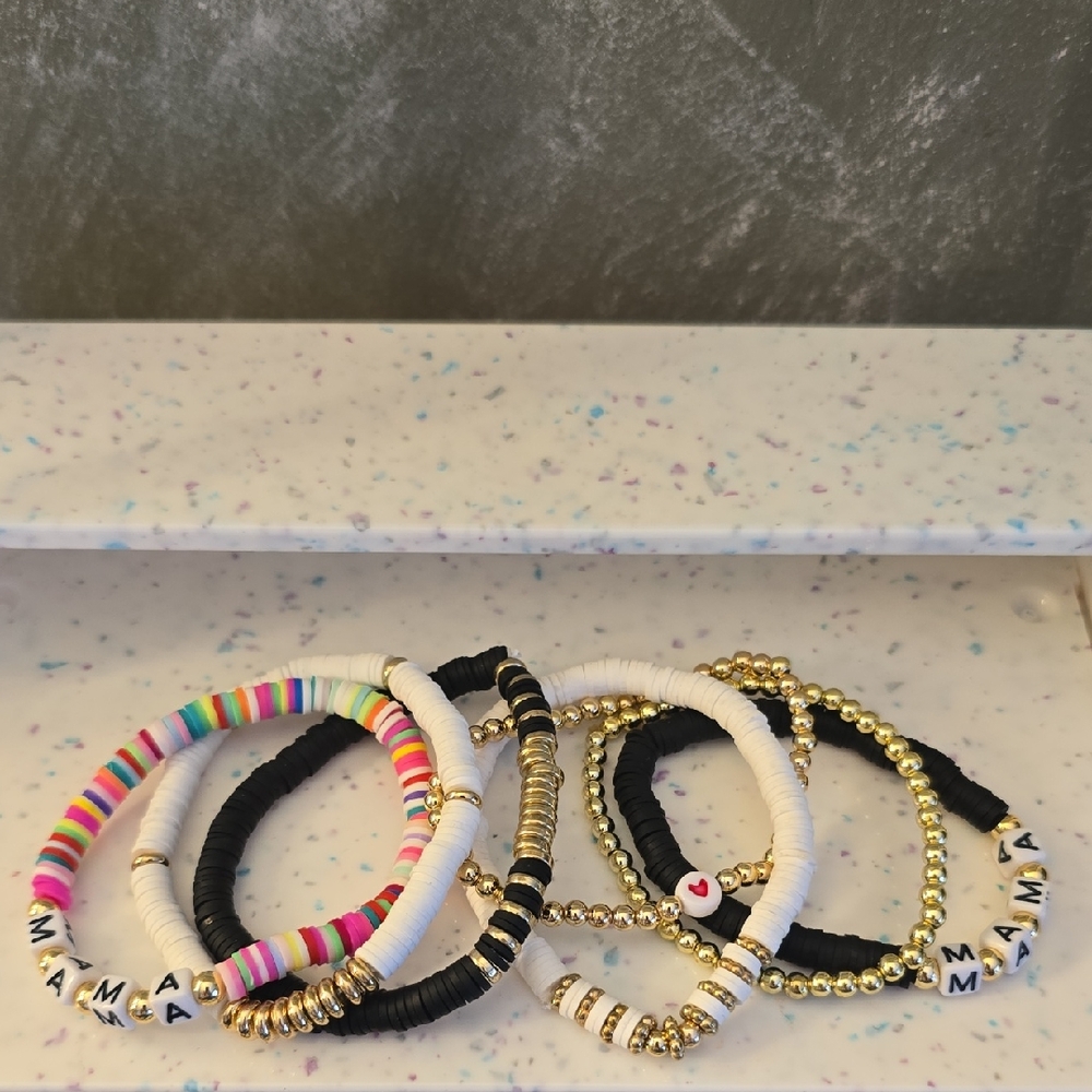 7 Piece Colorful Beaded Mama Bracelets New